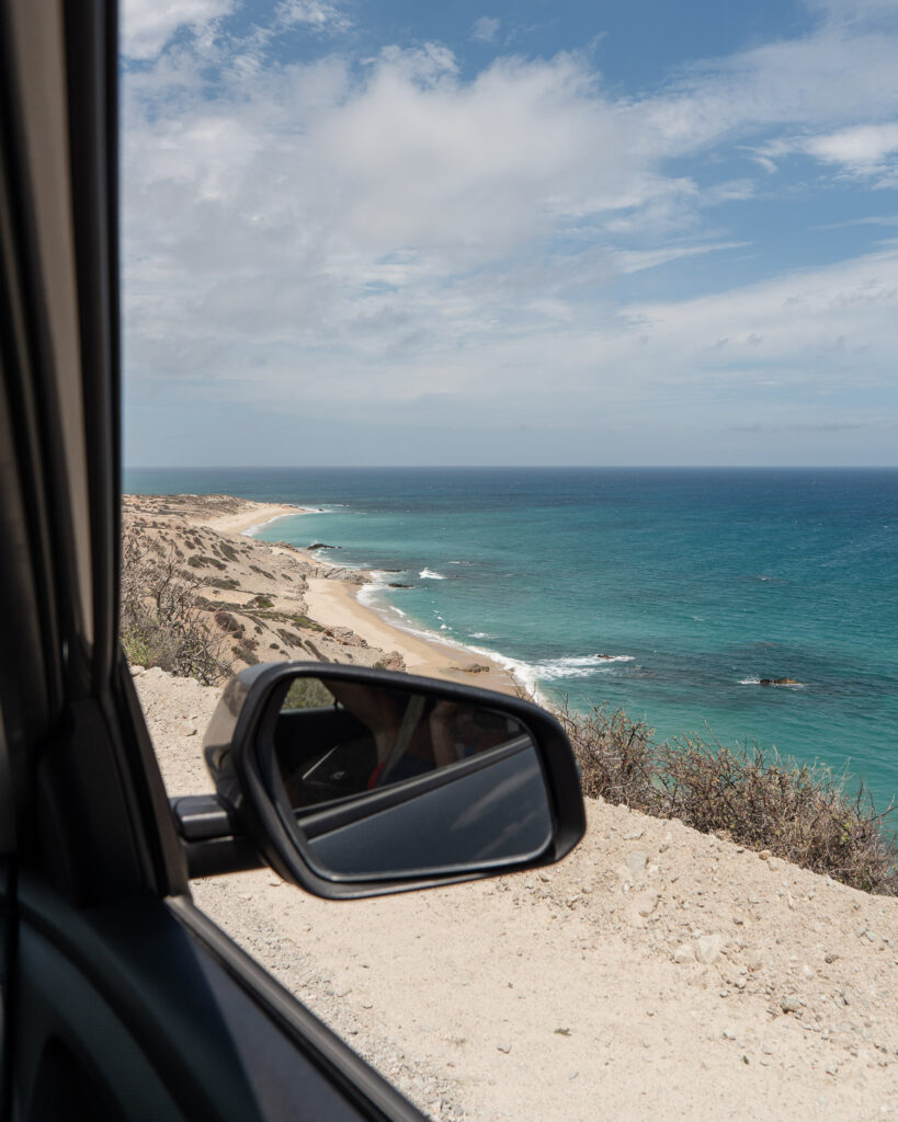 Driving with view of beaches in the East Cape in Baja Sur Mexico